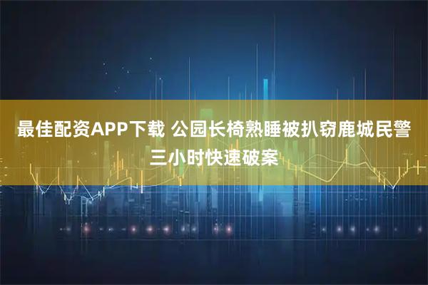 最佳配资APP下载 公园长椅熟睡被扒窃鹿城民警三小时快速破案